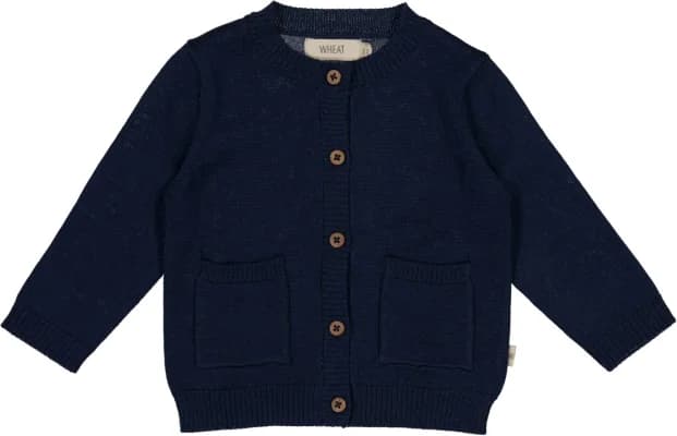 Wheat - Cardigan Strik 100% Merino Navy