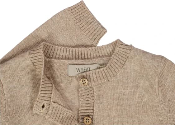 Wheat - Cardigan Strik 100% Merino Khaki Melange - billede 3