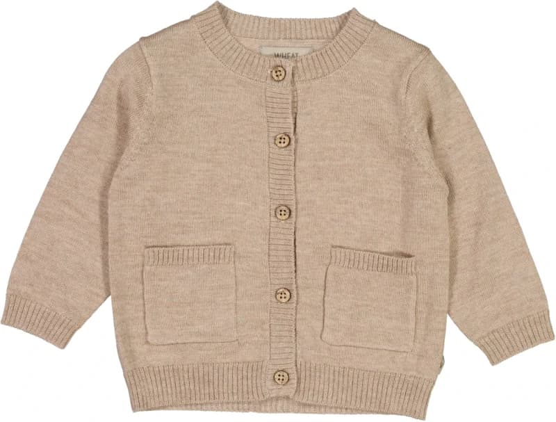 Wheat - Cardigan Strik 100% Merino Khaki Melange